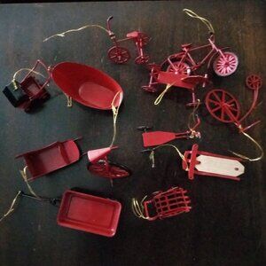 Vintage Mini Red Metal Ornaments